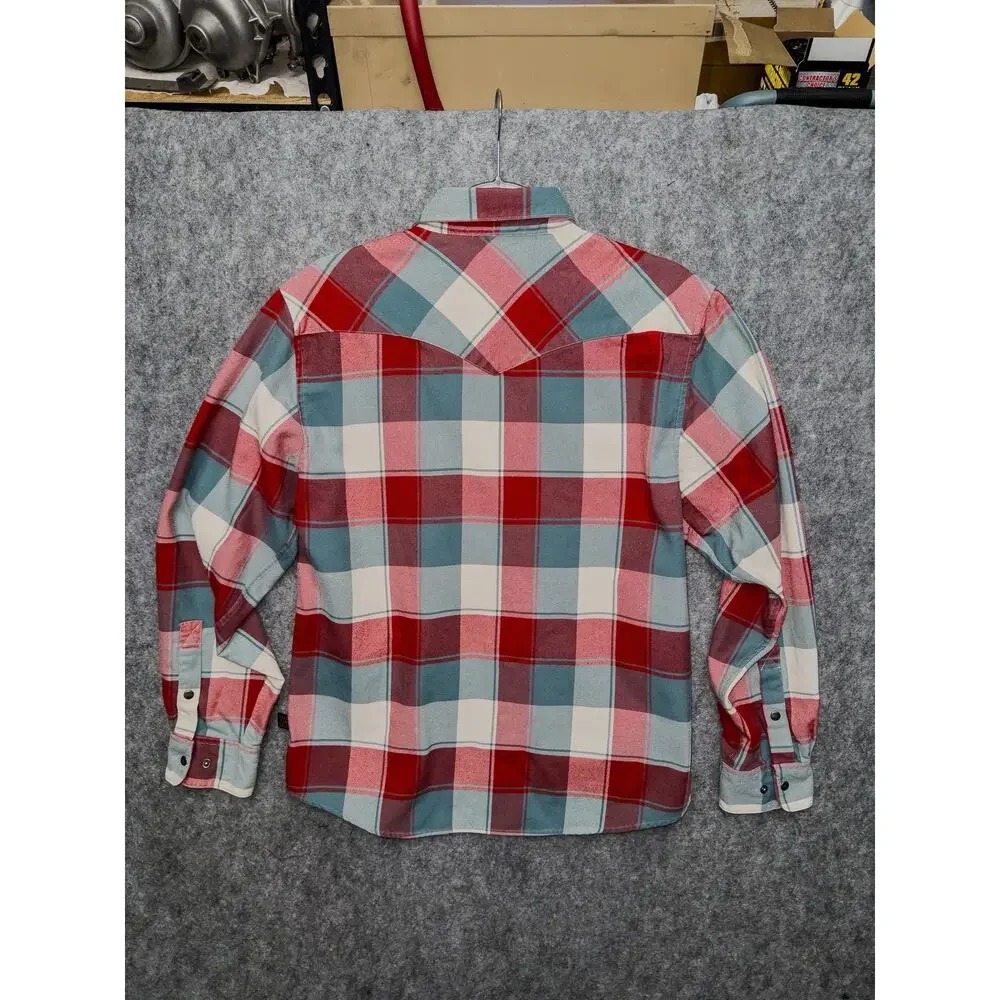 Howler Brothers Mens S Plaid Metal Snap Western Shirt Red Blue Cream